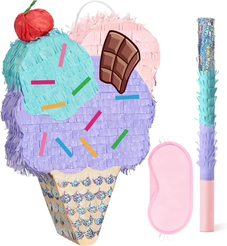 Miniatura 89 de WERNNSAI - Piñata de sirena plegable, piñata de cumpleaños con flecos que incluye cuerda para jalar, venda y bate. Decoraciones