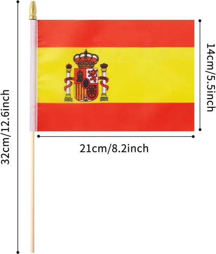 Miniatura 2 de Paquete de 25 banderas pequeñas de España de mano, mini bandera española en palo de 5 x 8 pulgadas