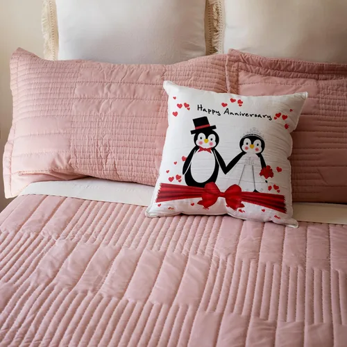 Miniatura 5 de Funda de almohada 3D con diseño de pingüinos y corazones rojos y rosas en 3D, 16 x 16 pulgadas