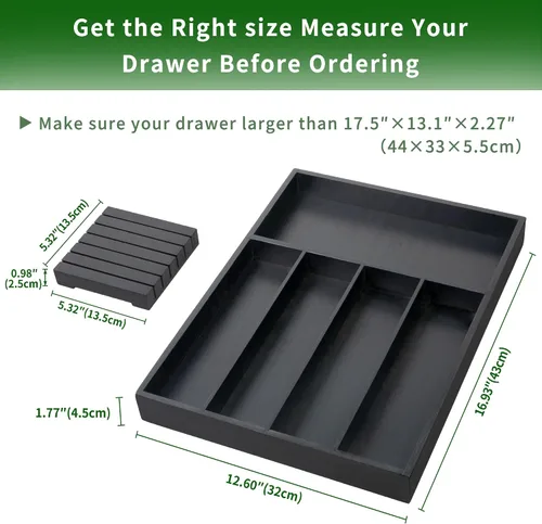 Miniatura 3 de VaeFae Organizador de cubiertos de bambú, soporte para utensilios para cajón, bandeja de cubiertos de madera con separador para cajón de cocina