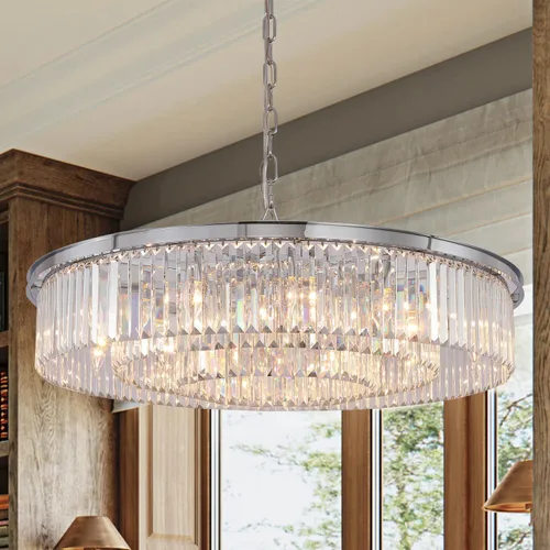 Miniatura 10 de Candelabro grande de cristal moderno de lujo, lámpara de techo colgante de oro antiguo para comedor, sala de estar, 12 luces, 3 niveles