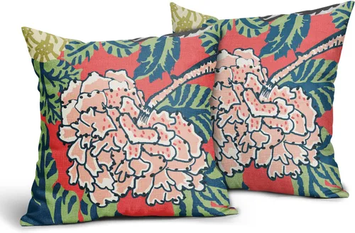 Miniatura 10 de Sweetshow Juego de 2 fundas de almohada florales de color azul marino de 16 x 16 pulgadas, fundas de almohada cuadradas de lino con estampado