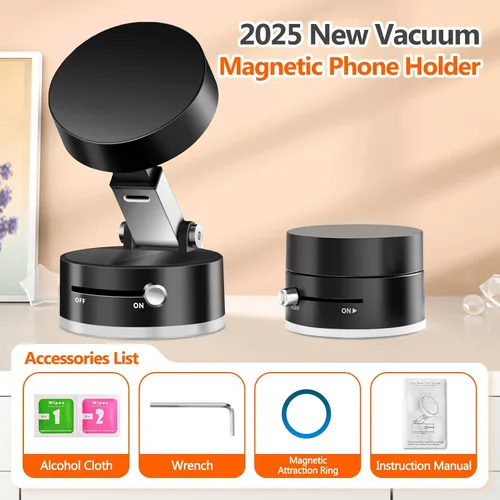 Miniatura 5 de Soporte magnético plegable para teléfono con succión al vacío, soporte multifuncional para teléfono con succión al vacío, soporte magnético Negro