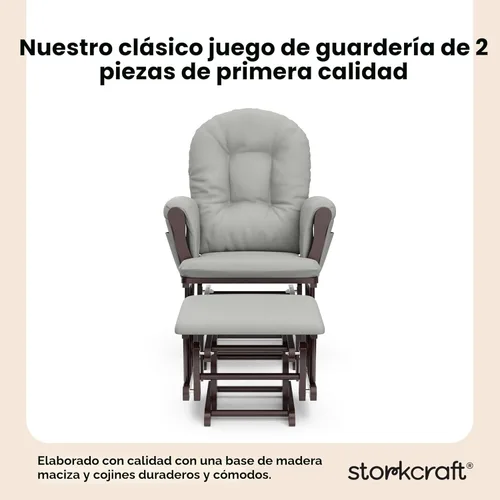Miniatura 5 de Storkcraft Mecedora Deslizante Premium con Reposapiés (Espresso/Gris Claro) — Certificada GREENGUARD Gold, Mecedora de Guardería, Artesanía