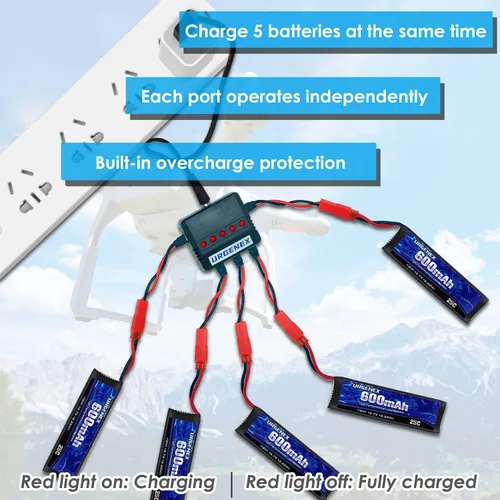Miniatura 3 de 3.7 V Lipo Batería 600 mAh con JST Plug 1S Li-Po Batería con Cargador de Batería X5 para UDI U817 U817A V959 V222 V929 RC Drone Quadcopter 5PCS