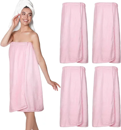 Miniatura 47 de 4 toallas envolventes para mujer, bata de spa con cierre ajustable, parte superior elástica, envoltura ligera para baño y ducha