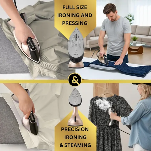 Miniatura 3 de True & Tidy DuoPress XL 2 en 1 vaporizador y plancha para ropa, potente vapor turbo de 1600 W, placa de cerámica grande, control de temperatura