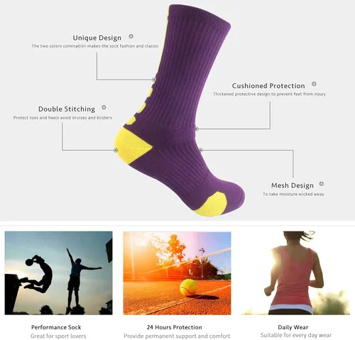 Miniatura 4 de Calcetines de baloncesto para niños, fútbol, ski, deportes al aire libre, gruesos, altos, paquete de 6