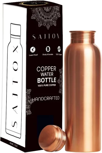 Botella de agua de cobre puro – Botella de cobre hecha a mano india para agua potable en viajes, senderismo, gimnasio, oficina, al aire libre, 32 oz