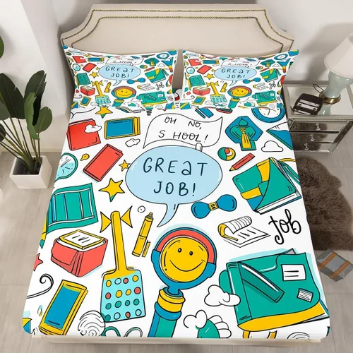 Miniatura 40 de Juego de ropa de cama ajustable con fórmula informática para niños y niños, diseño de geometría de acuarela, números, fórmula matemática, juego