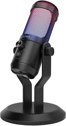 Miniatura 10 de JARO Micrófono USB para podcast con brazo de brazo, micrófono de condensador de estudio con monitoreo en tiempo real, silencio, control de volumen