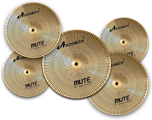 Miniatura 11 de Arborea Paquete de Platillos de Bajo Volumen 8 piezas Negros para Práctica Silenciosa para Set de Tambores 10"/12" Splash/14" HiHats/16" Crash/18