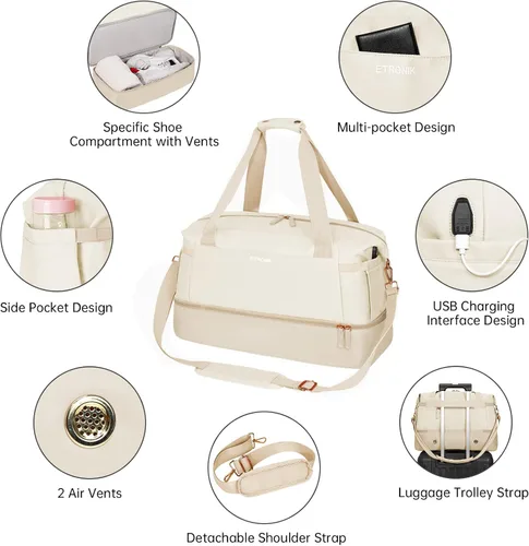 Miniatura 4 de Bolsa de lona de gimnasio para mujer, Caqui, Bolsa de viaje para gimnasio