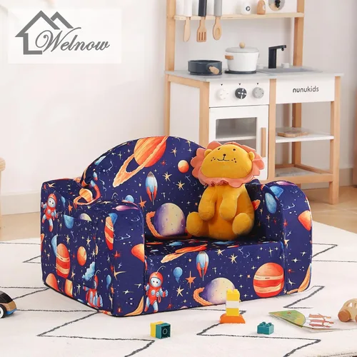 Miniatura 2 de Welnow Sofá infantil 2 en 1, silla convertible para niños, sofá abatible para niños con reposabrazos ondulados, sofá plegable para juegos para niños