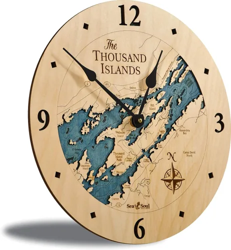 Miniatura 2 de Sea & Soul Thousand Islands - Reloj de pared de 12 pulgadas, hecho a mano en los Estados Unidos, reloj topográfico de mapa de agua, reloj de pared