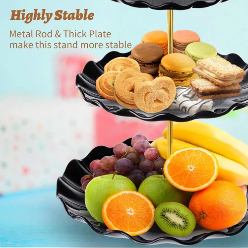 Miniatura 4 de BACUTHY Soporte para magdalenas de 3 niveles, toalla de soporte para pastel de plástico con bandeja de servicio escalonada para magdalenas, donuts