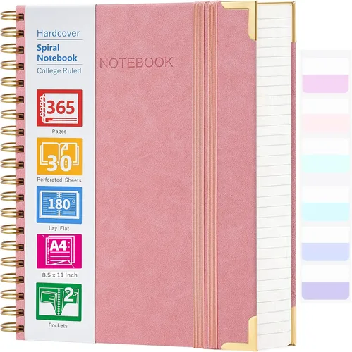 Miniatura 18 de Cuaderno de espiral, cuaderno de cuero de tapa dura de 365 páginas, diario encuadernado de gran tamaño A5 para mujeres y hombres, cuadernos rayados