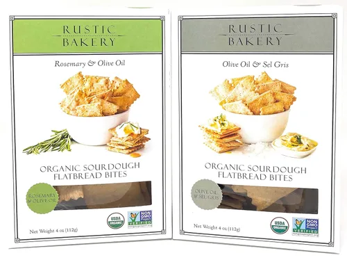 Galletas rústicas de panadería orgánica de masa madre de romero gourmet tamaño bocado plano dos veces horneado paquete variado | Aceite de oliva y
