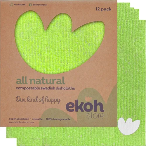 EKOH Paquete de 12 paños de cocina suecos, toallas de papel reutilizables para cocina, esponja de celulosa ecológica, paño alternativo de