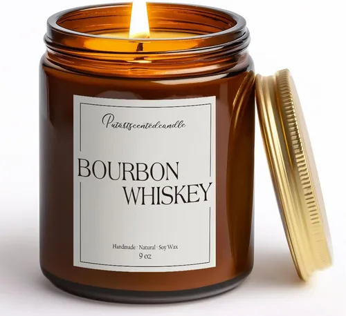 Vela perfumada de whisky Bourbon para el hogar, cera de soja natural, aromaterapia, no tóxica, regalo para mujeres y hombres, vela en tarro