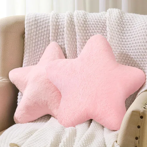 Sumind 2 almohadas de estrella rosa de 15.7 pulgadas, almohada de felpa con estrellas bonitas, almohadas estéticas 3D, cojín decorativo de regalo,