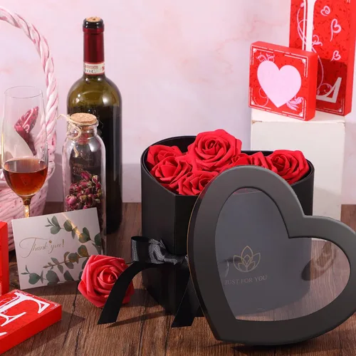 Miniatura 5 de Zonon Cajas de regalo en forma de corazón para el día de San Valentín para flores, chocolate, doble capa, caja giratoria de 2 niveles para el día