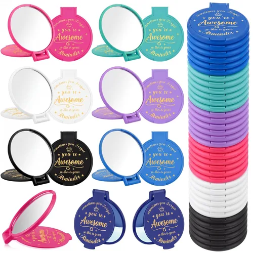 Miniatura 24 de 18 piezas de espejo compacto inspirador de 2.76 pulgadas a granel para mujeres, pequeños regalos de graduación, día de la madre, fiesta, bolso, Negro