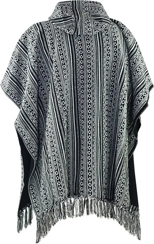 Miniatura 5 de virblatt - Poncho mexicano para hombre 100% algodón poncho de manta reversible poncho de lana hippie Baja con capucha pancho