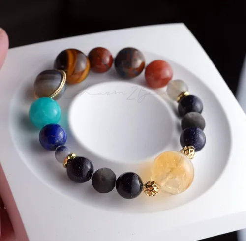 Miniatura 29 de Precious Gemstone Natural Crystal Healing Bracelet, Rutilated Quartz, Moonstone, Quartz Handmade Original Design Bracelet