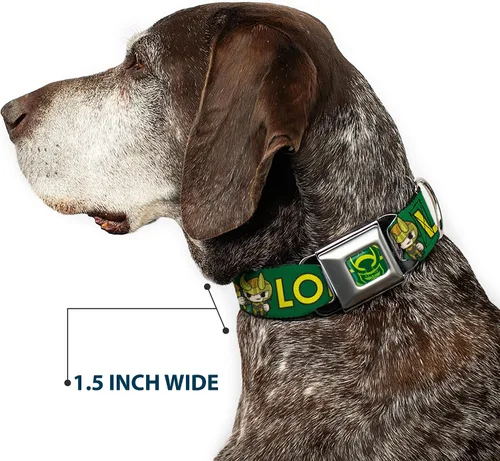 Miniatura 7 de Buckle-Down Collar de perro hebilla kawaii Loki pie pose texto verde amarillo multicolor, 1 pulgada de ancho - se adapta a cuello de 9-15 pulgadas