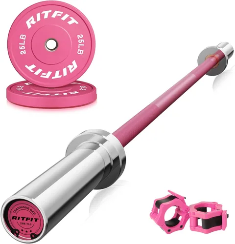Miniatura 10 de RITFIT Placas de peso rosas, placa de pesas olímpicas de 2 pulgadas, placas de parachoques con inserto de acero, pesas rosas para gimnasio y hogar