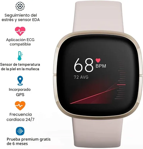 Miniatura 2 de Fitbit Sense Health & Fitness - Reloj inteligente con GPS, llamadas y mensajes de texto Bluetooth, frecuencia cardíaca SpO2, ECG, temperatura