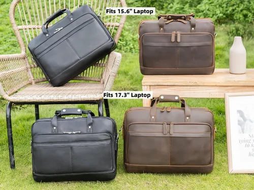Miniatura 7 de Masa Kawa Maletín de cuero para hombre de 17/15.6" con bandolera para laptop, bolsa de hombro con mensajero para negocios, viaje, trabajo, estuche