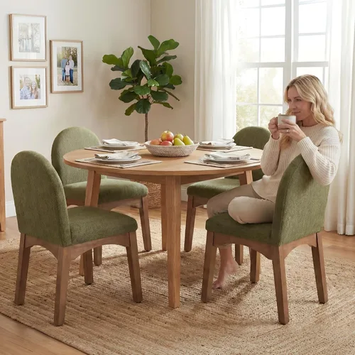Miniatura 13 de HNY Juego de 2 sillas de comedor modernas de mediados de siglo, sillas de comedor tapizadas de tela de lino, sillas de cocina sin brazos con patas