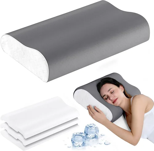 Elviros Almohadas de espuma viscoelástica para aliviar el dolor de cuello, almohada ortopédica ergonómica de altura ajustable para dormir, almohada