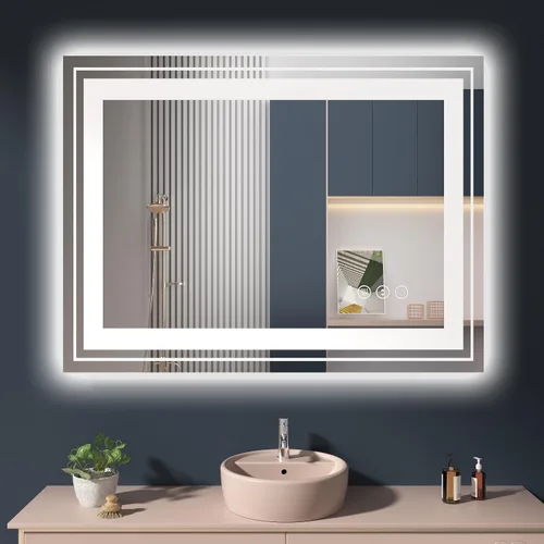 Miniatura 79 de Snowdool Espejo LED de baño, 32 x 32 pulgadas con luz frontal y retroiluminada, antivaho, espejo de tocador de baño para pared, función de memoria