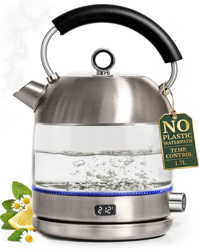 Miniatura 10 de Tetera eléctrica blanca con control de temperatura, caldera de agua caliente rápida de 1500 W y calentador - Hervidor eléctrico blanco y dorado