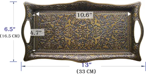 Miniatura 3 de Bandeja de metal para servir con bordes elevados, bandeja de diseño vintage, bandeja rectangular de metal para servir, bandeja cuadrada para servir