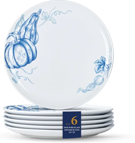 Minh - Platos de porcelana largos de 10.7 pulgadas, juego de 6, resistentes a astillamientos y arañazos, aptos para horno hasta 482°F, aptos para