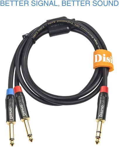 Miniatura 5 de Cable de inserción divisor en Y estéreo TRS de 1/4 pulgadas, cable de audio de conector auxiliar de 1/4 pulgadas macho a doble salida TS mono de 1/4
