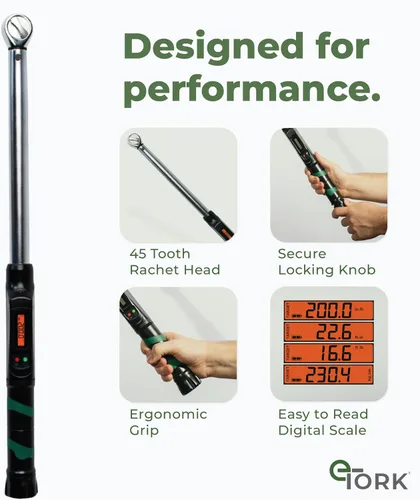 Miniatura 6 de eTORK Llave dinamométrica estilo clic, unidad de 1/2 pulgada, par de 250 libras, báscula electrónica, multicolor