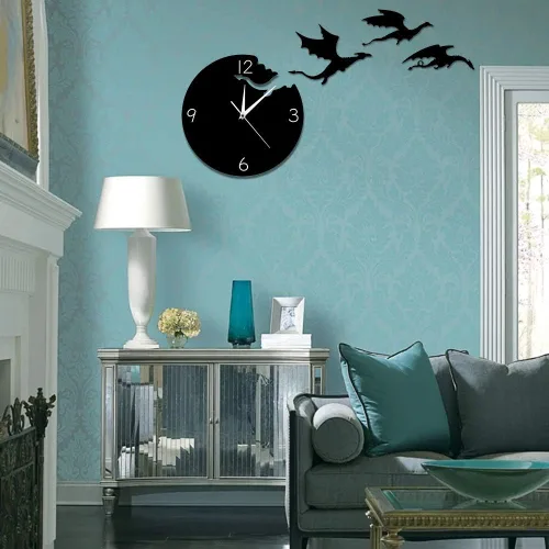Miniatura 8 de The Geeky Days Reloj de pared de dragón de fantasía enojado mágico volador abstracto gótico cuento de hadas dragón arte de pared cuarzo analógico