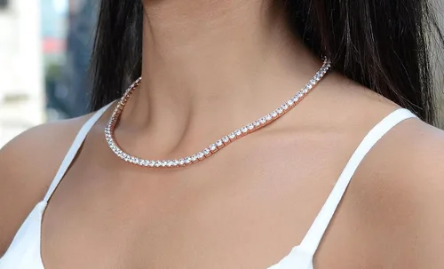 Miniatura 3 de NYC Sterling Collar de tenis con circonita cúbica redonda de 0157in para mujer Circonia cúbica
