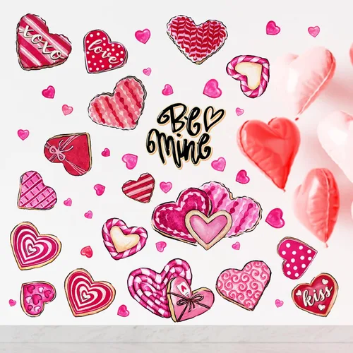 Miniatura 4 de Yovkky Calcomanías de pared de corazón para el día de San Valentín, diseño de corazones rosados y rojos, diseño de lunares, decoración