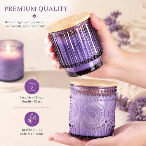 Miniatura 3 de Paquete de 8 tarros de vela de vidrio morado de 7 onzas para hacer velas, suministros vacíos para hacer velas, recipientes de velas con tapas