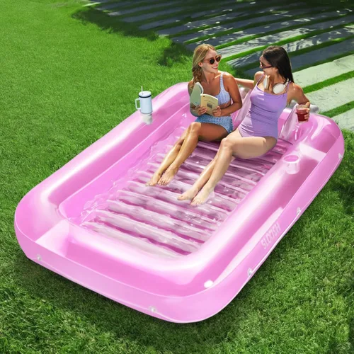 Miniatura 23 de SLOOSH Flotador inflable para adultos, con almohada, 216 x 145 cm, 4 en 1: balsa estilo tina bronceadora, camastro para tomar el sol, para fiestas