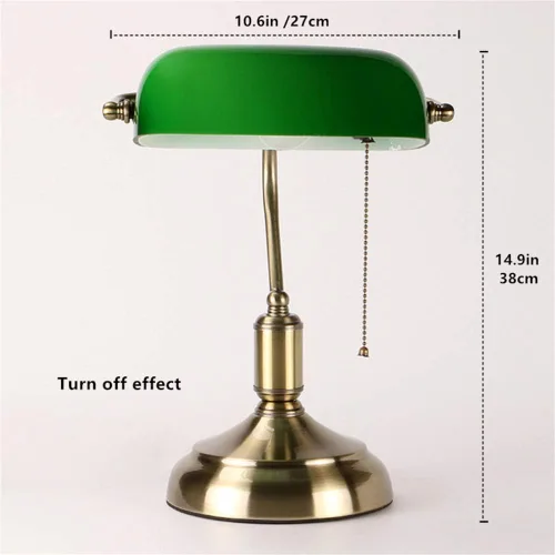 Miniatura 2 de Lámpara de mesa tradicional Bankers con pantalla de vidrio verde y base de metal de latón antiguo para estudio, oficina, retro, interruptor de línea