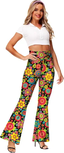 Miniatura 4 de Deerose Pantalones de Cintura Alta Elásticos Ajustados Acampanados Estilo Hippie para Mujer