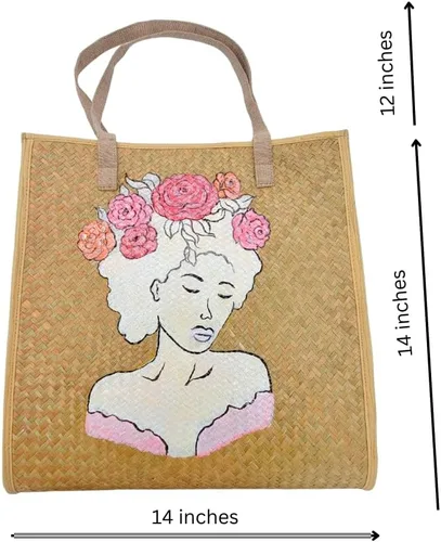 Miniatura 7 de Women's Handknitting Sea Grass Tote BagGirl Flower head Summer Tote BagHand Painted Acrylic color on seagrass Handcrafted Bag