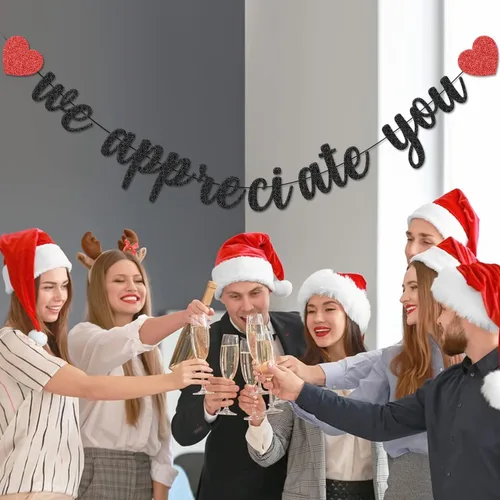 Miniatura 4 de Cartel con texto en inglés "We Appreciate You" con purpurina negra de agradecimiento a los empleados, maestros, doctores, enfermeras, personal, Negro